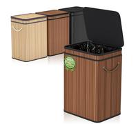 Mihoho Papelera grande de 80 litros/21 galones con tapa, cubo de basura de bambú, cubo de basura para exteriores/cubo de basura para hogar, oficina, baño, cocina 40X30X60 CM (café S)