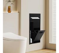 MIIWWOWO Nicho de baño de acero inoxidable 65 x 30 x 14 cm, diseño integrado, estantes de baño multifuncionales con cubo de basura Portarrollos de papel higiénico (negro)
