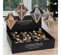 MIJOMA - Juego de 12 bolas de Navidad nostálgicas, irrompibles, Ø 8 cm, adorno para árbol de Navidad con diseño único y encanto vintage en azul zafiro, dorado y marrón (Set 4)