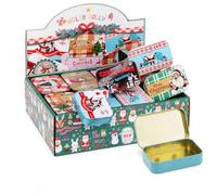 MIJOMA Juego de 24 latas de metal para Navidad, pequeñas cajas de regalo para regalos de dinero, cupones, bombones y mensajes personales, con tapa abatible