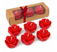 MIJOMA Juego de 6 velas de rosa, velas rojas en forma de rosa, sin fragancia, aprox. 6 x 4 cm, set de regalo con embalaje elegante, decoración para ocasiones románticas