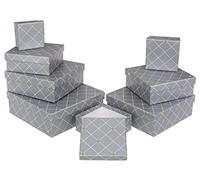 MIJOMA Juego de 8 Cajas de Regalo, Cajas de Regalo, Caja de Regalo, 8 Piezas de Caja de Regalo, Navidad, cumpleaños, Boda, Aprox. 22,5 x 22,5 x 8 cm (Gris con Estampado de Cuadros)