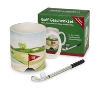 MIJOMA Juego de regalo de golf - Taza de cerámica con mini juego de golf y bolígrafo - Regalo divertido para la oficina, café, escritorio y pequeños descansos