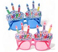 MIJOMA Set de 2 Gafas de Cumpleaños para Adultos - Divertidas Gafas de Sol de Fiesta sin Graduación, Ideales para Fiestas Temáticas y Carnaval (Happy Birthday Cake)