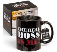 MIJOMA Taza de café The Real Boss con efecto térmico con asas, de cerámica, efecto cambiante, elegante y moderno, 325 ml