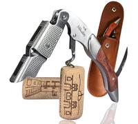 MIKALITY Abridor De Vino con funda, Sacacorchos Camarero, De Acero Inoxidable y Madera, Cuchilla Dentada, Abrebotellas, Accesorios De Vino profesional, Regalos, Cocina y Bar