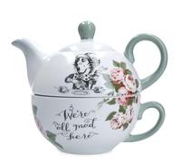 Mikasa and The V&A Tea for One - Juego de tetera y taza, juego de té de porcelana china para uno, juego de té de Alicia en el país de las maravillas, apto para lavavajillas y en caja de regalo