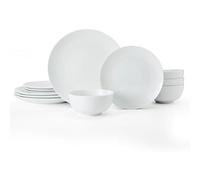 Mikasa Chalk - 12-Piece Porcelain Dinnerware Set, includes 4 dinner plates (27 cm), 4 side plates (21 cm), and 4 bowls (14 cm), microwave and dishwasher safe, perfect for any occasion and elegantly de