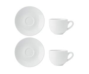 Mikasa Chalk 2pc Porcelain Espresso Cup and Saucer Set, White Cups and Saucers, 90ml | Taza y Plato de Porcelana para Comidas Diarias | Apto para Lavavajillas y Microondas
