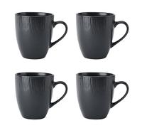 Mikasa Jardin Midnight Juego de 4 Tazas, de 420ml de Gres para Té y Café, en Caja de Regalo, Apto para Lavavajillas, Negro