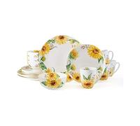 Mikasa Juego de vajilla ligera de porcelana china de hueso de girasol de 16 piezas, servicio para 4, multicolor