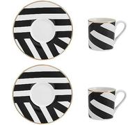 Mikasa Luxe Deco Espresso Cup and Saucer Set, 2x 100ml Fine Porcelain Cups with Geometric Design, Genuine Gold Details, Dishwasher Safe - Ideal Fashion Gift for Coffee Lovers
