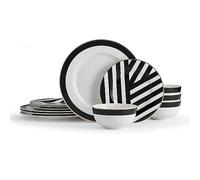 Mikasa Vajilla de Porcelana Luxe Deco – 12 piezas, servicio para 4, geométrica, apto lavavajillas