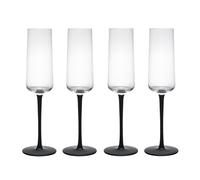 Mikasa Palermo Set of 4 Champagne Glasses, 250ml, Lead-Free Crystal with Matte Black Stem, Dishwasher Safe, Perfect Wedding Gift.