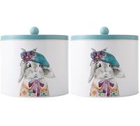 Mikasa Tipperleyhill Molde redondo para galletas, diseño de conejo, recipiente decorativo de lata para aperitivos, galletas, té, mentas, té, café y azúcar, acabado mate, 1 unidad, 18 x 15 cm