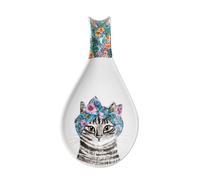 Mikasa Tipperleyhill Soporte decorativo para cucharas de porcelana, diseño ilustrado de gato y flores, encimera, complementos para la mesa, apto para lavavajillas, 21 x 11 x 3 cm