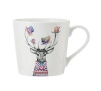 Mikasa Tipperleyhill Taza de Porcelana con Estampado de Ciervo, 380ml Taza de Porcelana Fina con Detalles en Oro Auténtico, Taza para Té y Café con Estampado de Animales, En Caja de Regalo