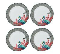 Mikasa x Sarah Arnett Juego de 4 Platos de Porcelana, Redondos con Vibrante Estampado y Borde Festoneado, 27cm - Aptos para Lavavajillas