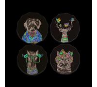 Mikasa x Tipperleyhill Juego de 4 posavasos con diseño festoneado, protectores de mesa para bebidas, resistentes al calor hasta 120°C, estampado animal, 12 cm, en caja de regalo