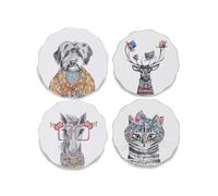 Mikasa x Tipperleyhill Juego de 4 posavasos con diseño festoneado, protectores de mesa para bebidas, resistentes al calor hasta 120°C, estampado animal, 12 cm, en caja de regalo