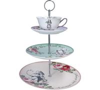 Mikasa y el Museo Victoria y Alberto: Soporte para pasteles de 3 niveles, juego de té para merienda con taza, diseño inspirado en "Alicia en el país de las maravillas", porcelana de hueso, apto para l