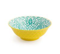 Mikasa yellow and blue geometric stoneware ramen bowl, patterned 1l ja