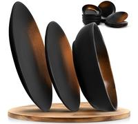 Mikawi Juego de vajilla de gres de 12 piezas - Prairie Linie-noble diseño en color marrón/negro, juego de 4 platos llanos, 4 platos de postre y 4 platos hondos/colección premium