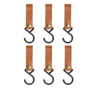 Mikihat 6 Piezas Ganchos en S para Colgar, Ganchos para Colgar Camping, Ganchos de Cuero en S, Ganchos de Cuero PU Marrón para Ollas, Linternas, Abrigos, Toallas, Cocina, Exterior, Mochila