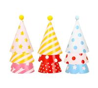 Mikikit 10 Unidades Sombreros de Cumpleaños en Forma de Cono con Pompones de Papel, Suaves y Fáciles de Usar para Fiestas Temáticas y Eventos Infantiles y Adultos Varios estilos