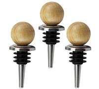 Mikikit Tapones de Vino Bola de Madera y Silicona de Acero Inoxidable 3 Piezas, Sellado Hermético para Botellas de Vino en Casa y Fiestas