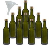 mikken 10 botellas de cristal verde de 250 ml, botella de aceite con tapón de rosca, incluye embudo