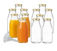 mikken 12 botellas de cristal de 500 ml, con tapón de rosca, doradas, incluye embudo