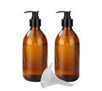 mikken Juego de 2 dispensadores de jabón de Cristal marrón de 250 ml, dispensador de loción rellenable y Botellas con Bomba sin BPA, para jabón, desinfectante, detergente, champú, Incluye Embudo