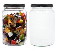mikken - Juego de 2 tarros de cristal de 1,7 litros con tapón de rosca, color negro, incluye etiquetas (blanco)