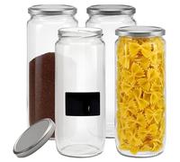 mikken Juego de 4 tarros de 1,1 litros con tapa de rosca, tarros de cristal, incluye etiquetas para etiquetas