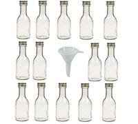 mikken Viva-Haushaltswaren - Juego de Botellas de Cristal (con tapón de Rosca, 14 Unidades, 100 ml, rellenables, Incluye Embudo de 5 cm Blanco)