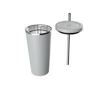 Mikomika Vaso Termo Con Pajita para Café y Te para Llevar en Mano o en Coche - Taza Térmica de Acero Inoxidable con Pajita termo (XG500 BOTELLA 999) Gray