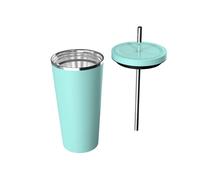 Mikomika Vaso Termo Con Pajita para Café y Te para Llevar en Mano o en Coche - Taza Térmica de Acero Inoxidable con Pajita termo (XG500 BOTELLA 999) Light blue