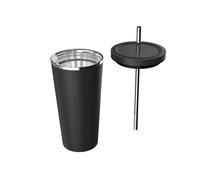 Mikomika Vaso Termo Con Pajita para Café y Te para Llevar en Mano o en Coche - Taza Térmica de Acero Inoxidable con Pajita termo (XG500 BOTELLA 999) Black