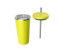 Mikomika Vaso Termo Con Pajita para Café y Te para Llevar en Mano o en Coche - Taza Térmica de Acero Inoxidable con Pajita termo (XG500 BOTELLA 999) YELLOW