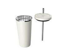 Mikomika Vaso Termo Con Pajita para Café y Te para Llevar en Mano o en Coche - Taza Térmica de Acero Inoxidable con Pajita termo (XG500 BOTELLA 999) Beige
