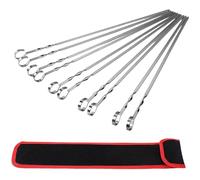 Milageto 10 Piezas Brochetas para Barbacoa Parrilla Espetones Metálicos Acero Inoxidable Resistente al Óxido con Estuche, 10 Piezas, Brochetas Retorcidas De 36CM, con Bolsa De Lona