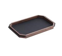 Milageto Bandeja Decorativa Bandeja Fuente Bandeja de Servicio con y Piel Texturizada Silueta Octogonal Alargada Bordes de 3 Cm, Bandeja Octogonal De Nogal Negra