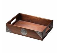 Milageto Bandeja Industrial Bandeja Bandeja de Servir Bandeja Organizadora Bandeja Decorativa Fabricada en Madera de Teca con Toques de Estaño Diseño, Grande 35.5x25.5x7cm