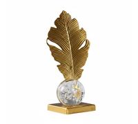 Milageto Bola Decorativa de Cristal Enmarcada con Flores Escultura Portátil y Delicada de Vidrio E Hierro Acabado Luminoso Adecuada para Decorar Oficinas Vitrinas Entradas, Leaf Feather