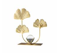 Milageto Bola Decorativa de Cristal Enmarcada con Flores Escultura Portátil y Delicada de Vidrio E Hierro Acabado Luminoso Adecuada para Decorar Oficinas Vitrinas Entradas, Ginkgo Leaf Crystal