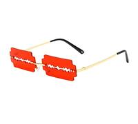 Milageto Gafas Divertidas Sunglasses Rectangulares Rimless Metal PC Plástico Protección Ocular Diseño Adecuado para Fiestas Adolescentes, Rojo Oro