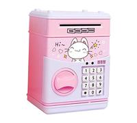 Milageto Hucha Caja Fuerte Infantil Electrónica con de Monedas Rodillo Automático para Billetes Sonido Musical y Alarma Material Plástico, Gato Rosa