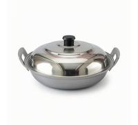 Milageto Sartén de Cocina de Aluminio Sartén Paellera Plancha sin Recubrimiento con Paredes Gruesas Dobles para Retención de, 32 Cm, Actualización, 32 Cm, 1.45 Kg, Con Tapa