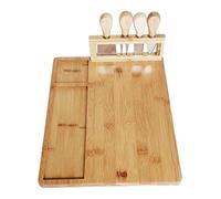 Milageto Tabla de Quesos de Bambú Tabla de Servir Bandeja de Aperitivos Tabla para Set de Cuchillos de Queso con Bambú Natural Superficie Lisa Y Diseño